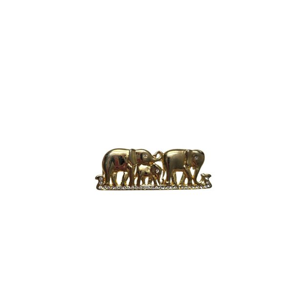 Vintage Gold Tone Elephant Family Pinback Brooch - Picture 4 of 9